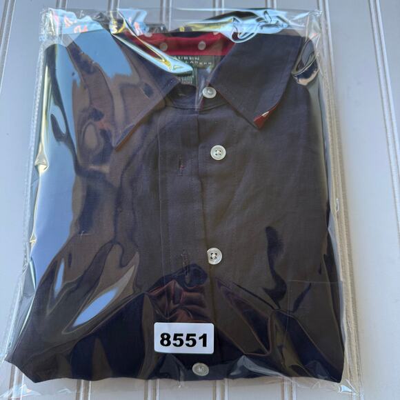 Lauren Ralph Lauren LINEN Navy Blue polkadot collar cuffs shirt size 1X - Picture 9 of 9